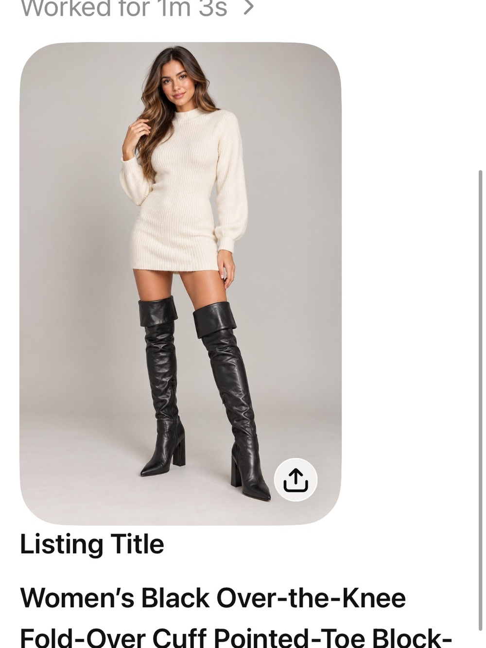 Black Over-the-Knee Fold-Over Cuff Pointed-Toe Block Heel Boots